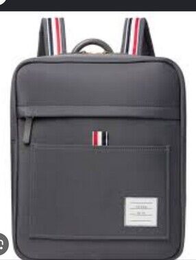 Thom Browne Charcoal Canvas Backpack with Signature Red-White-Blue Grosgrain
